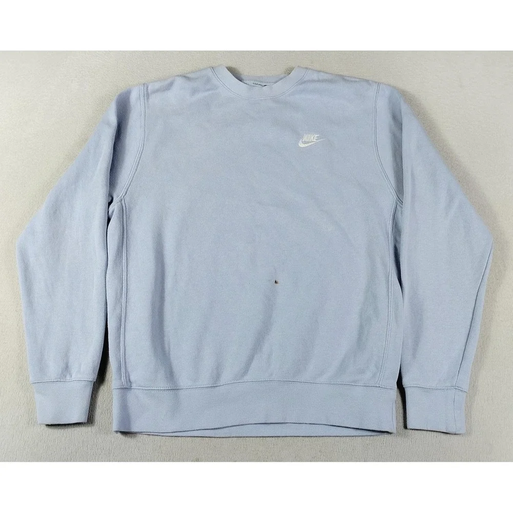 Nike Sweatshirt Mens Medium Blue Club Fleece Crewneck Swoosh Logo Distressed